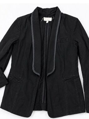 Current/Elliott Black Open-Front Blazer with Satin Trim